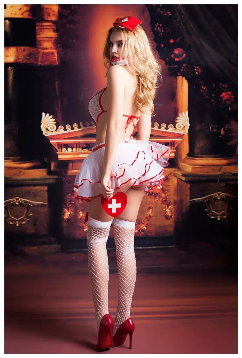 Эротическое костюм медсестры candy girl lola, бело-красный в Симферополе