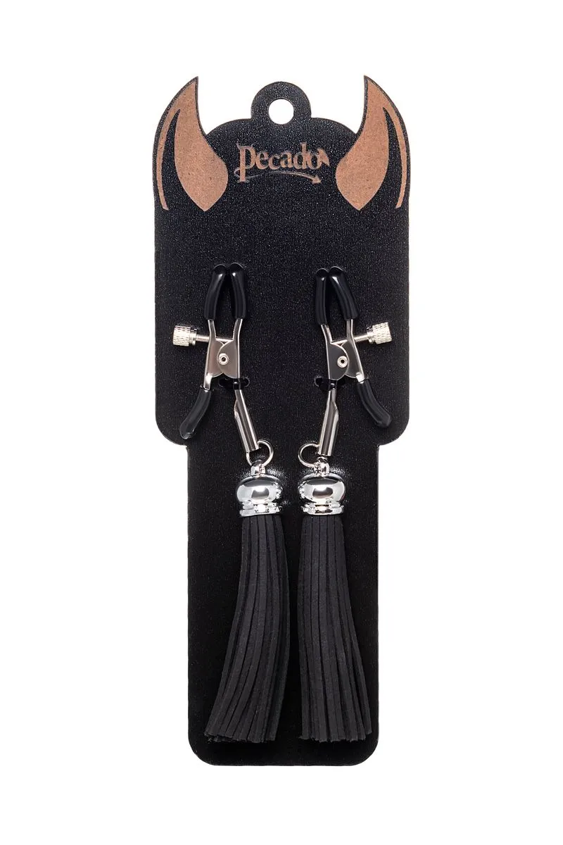 зажимы на соски pecado bdsm, «прищепки», с кисточками из замши, металл, черные в Симферополе