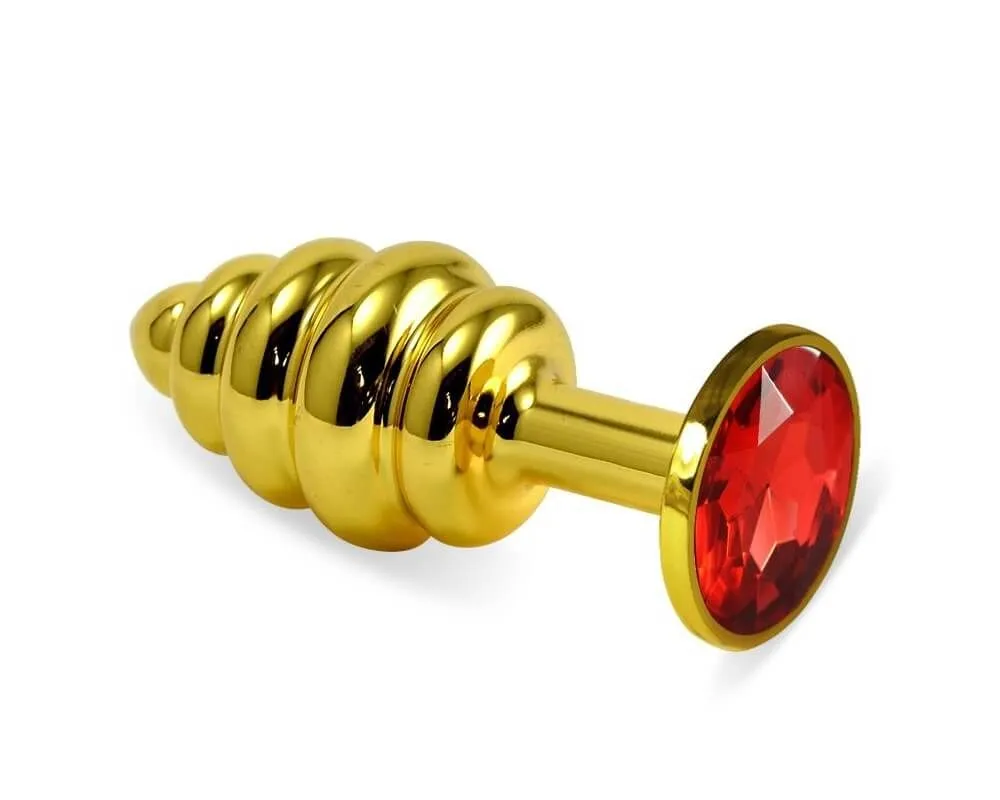 Анальная пробка Lovetoy Rosebud Spiral, с красным камнем