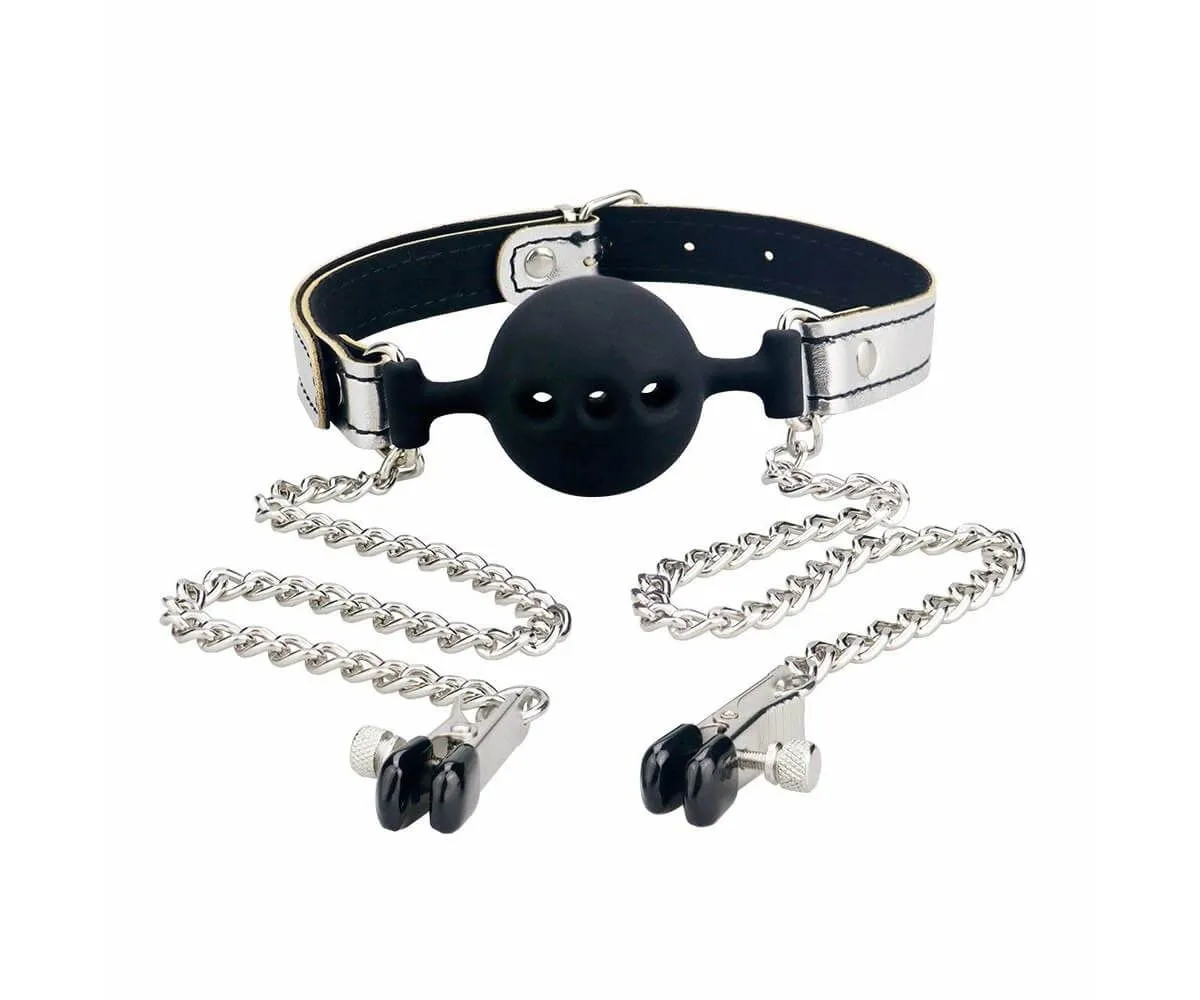 Кляп с зажимами для сосков Lovetoy Bondage Fetish