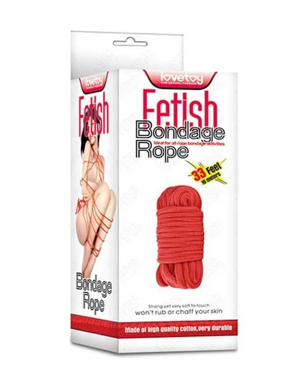 Веревка игровая для фиксации Lovetoy Fetish Bondage Rope, красная, 10 м