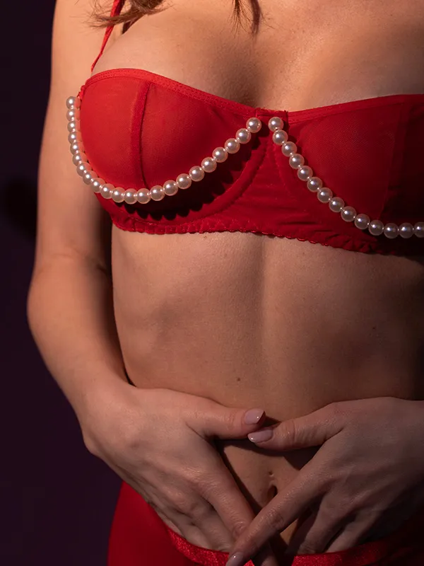 Эротическое бюстгалтер lapin rose pearl, красный в Симферополе