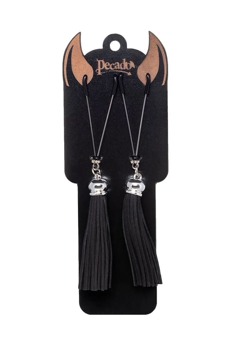 зажимы на соски pecado bdsm, «вилки», с кисточками из замши, металл, черные в Симферополе