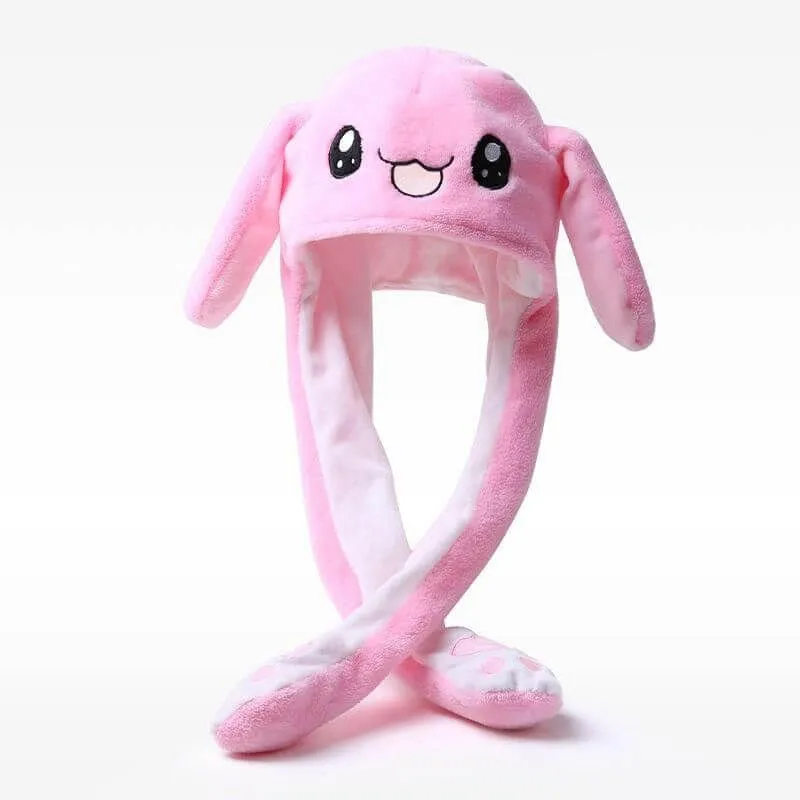 Шапка-зайка с двигающимися ушами, розовая