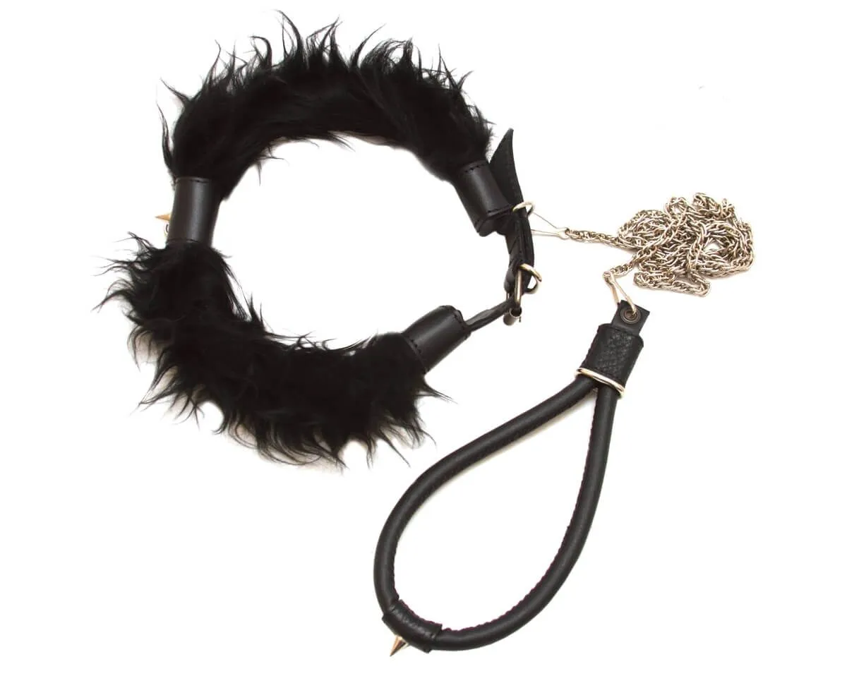 ошейник меховой с поводком, чёрный в Симферополе