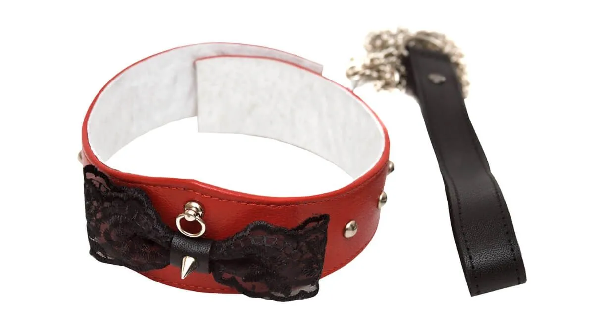 ошейник плоский с шипом и поводком, красный в Симферополе
