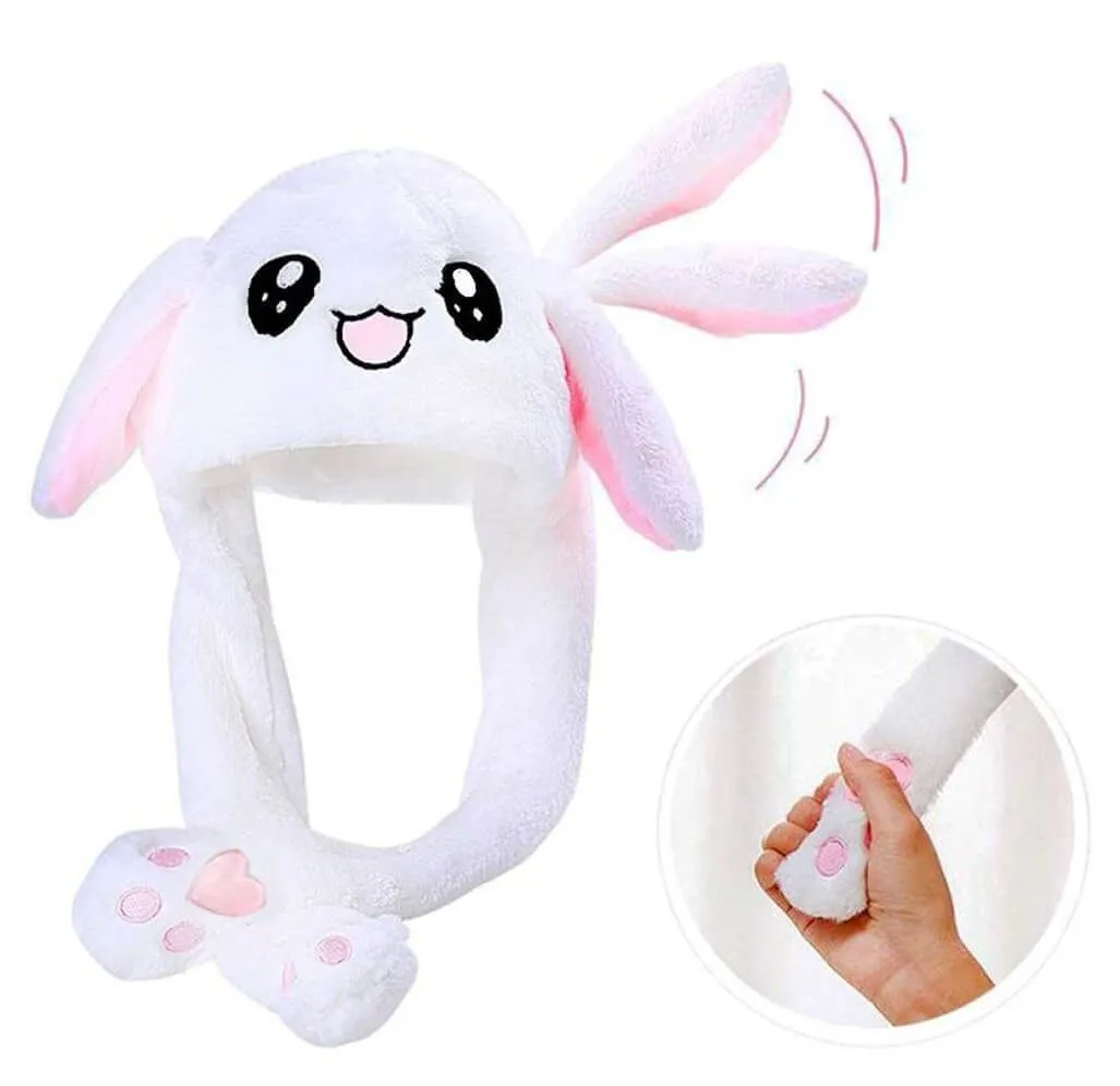 шапка-зайка с двигающимися ушами, белая в Симферополе