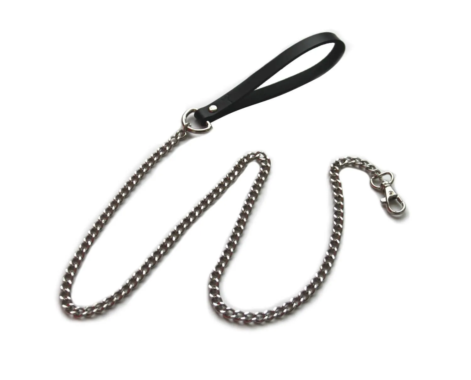 Поводок PinkRabbit на кожаной ручке, чёрный