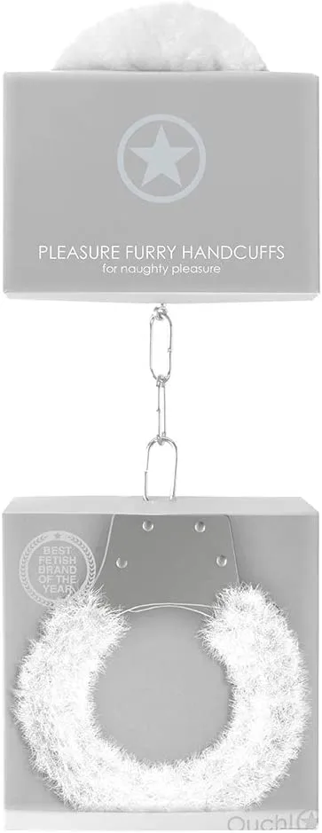 металлические наручники с меховой обивкой pleasure handcuffs furry, белые в Симферополе