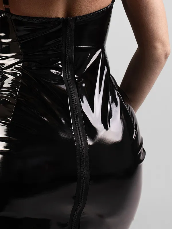 Эротическое платье pinkrabbit из лаковой кожи на молнии, чёрное в Симферополе