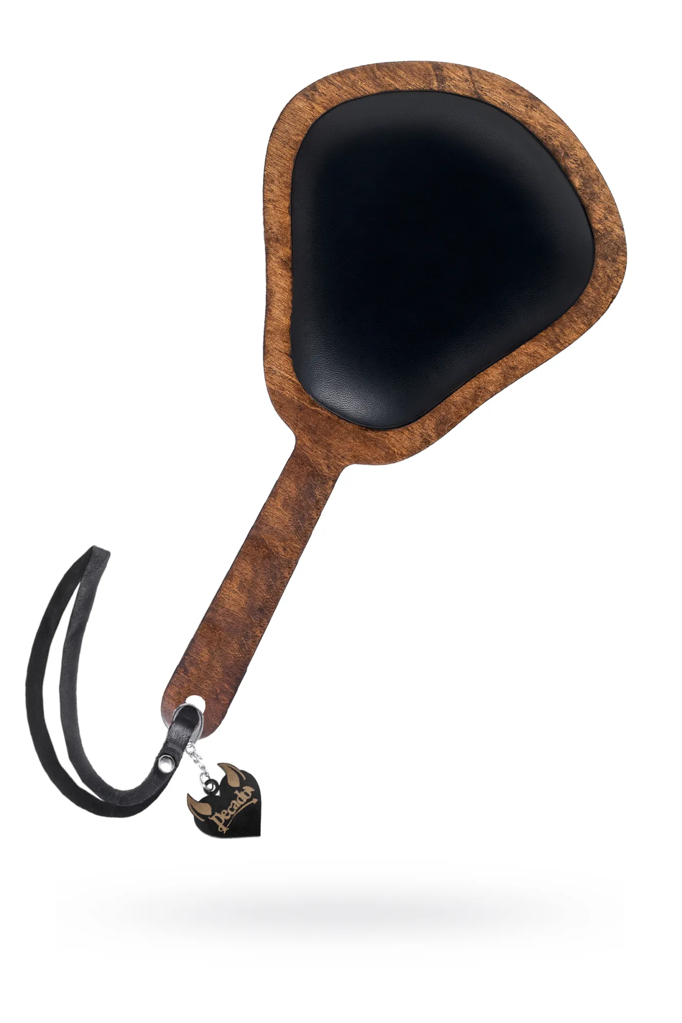Паддл Pecado BDSM, большой с мягкой подушечкой, натуральная кожа и дерево, чёрный