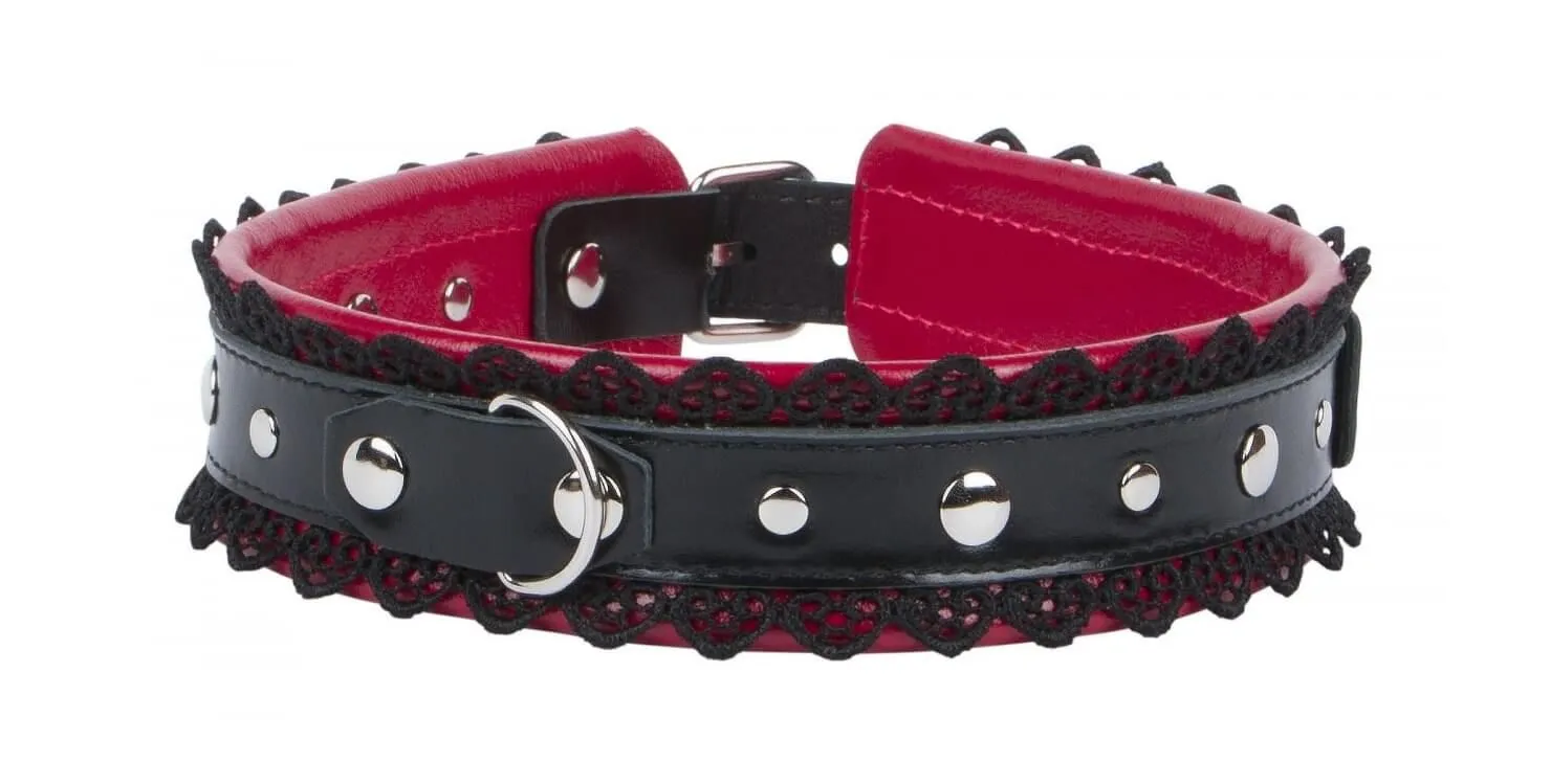 ошейник tm fire horse с кружевом и заклепками, черно-красный в Симферополе