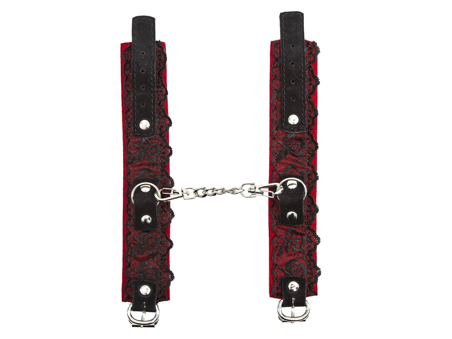 hаручники pinkrabbit замшевые красные с черным кружевом на цепочке в Симферополе