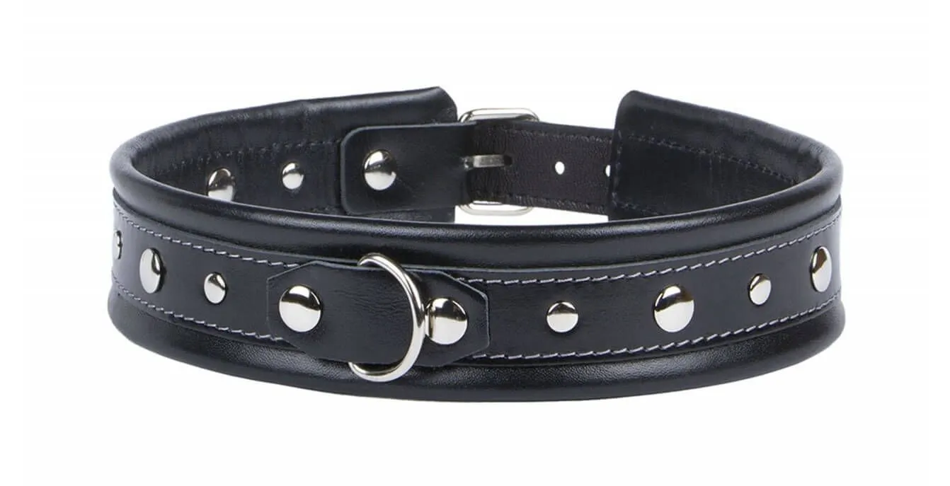 ошейник tm fire horse с серой отстрочкой и заклепками, чёрный в Симферополе