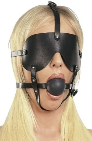 маска-сбруя подиум с кляпом, черный лак в Симферополе