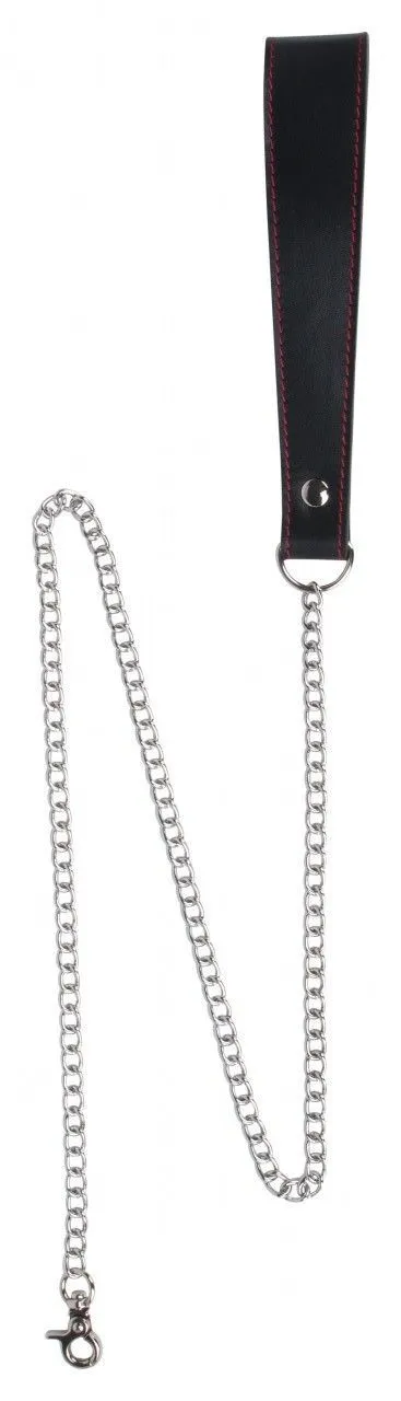 поводок tm fire horse с цепочкой и кожаной ручкой, чёрный в Симферополе