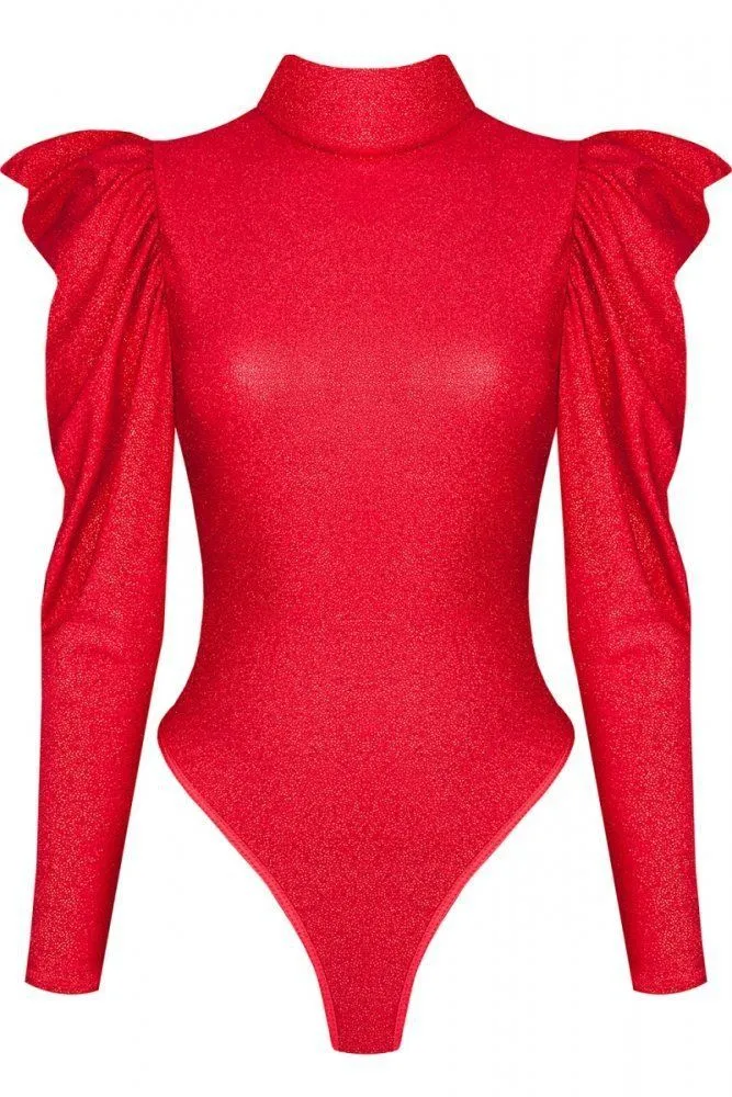 Эротическое боди с рюшами на плечах и вырезом на спине demoniq, красное в Симферополе