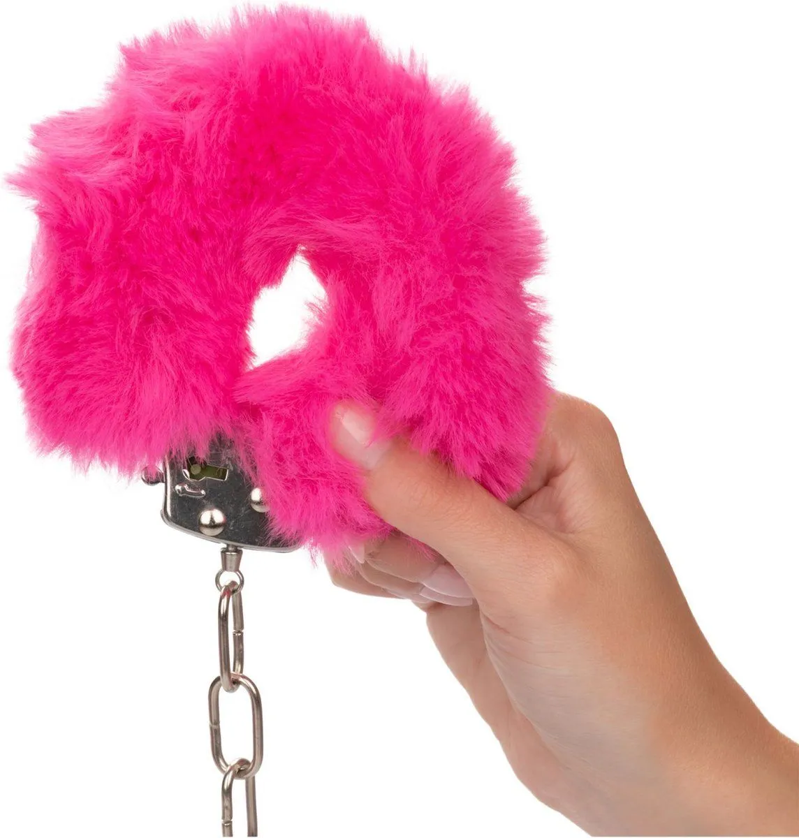 металлические наручники с искусственным мехом ultra fluffy furry cuffs, розовые в Симферополе