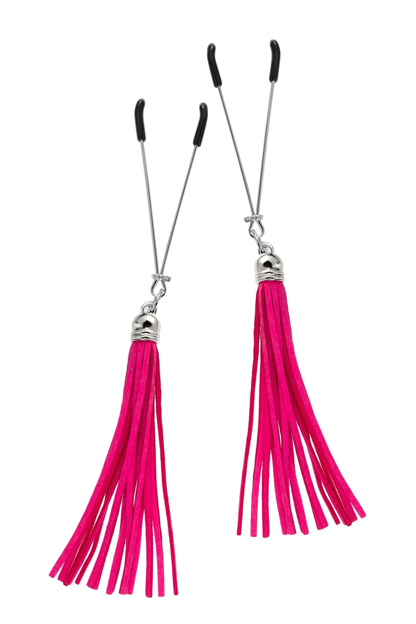 зажимы на соски pecado bdsm, «вилки», с кисточками из замши, металл, фуксия в Симферополе