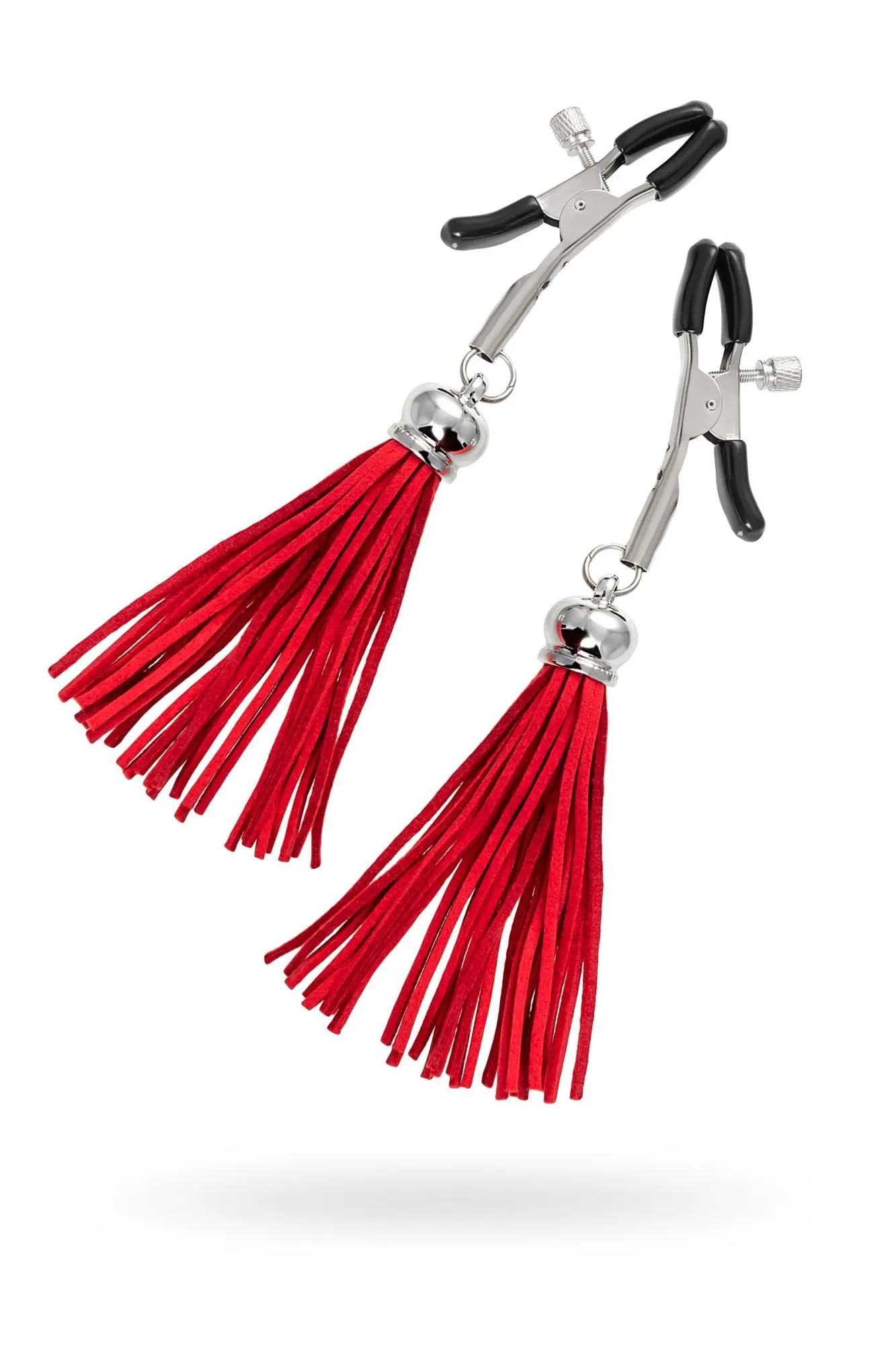 зажимы на соски pecado bdsm, «прищепки», с кисточками из замши, металл, красные в Симферополе