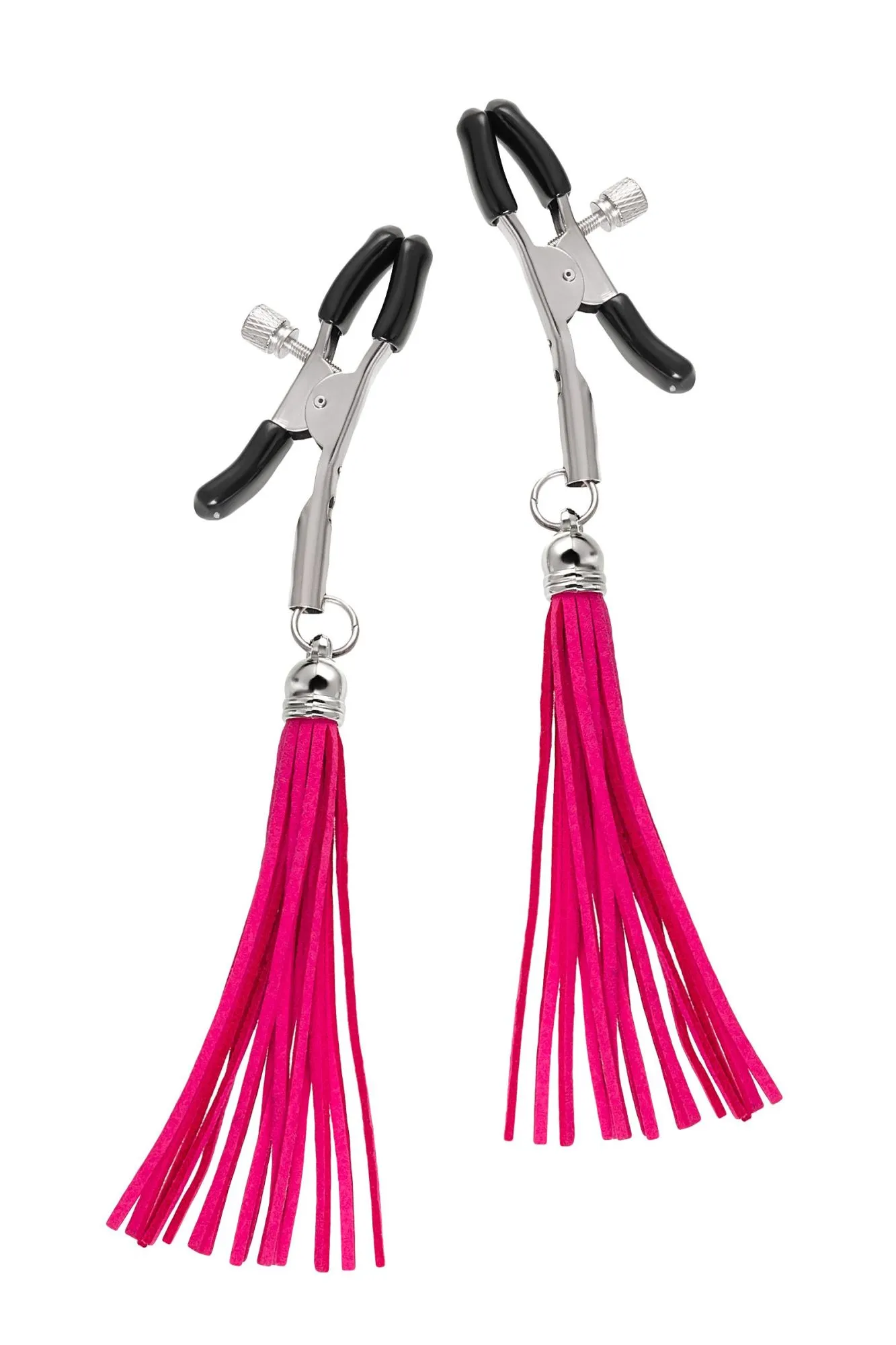 зажимы на соски pecado bdsm, «прищепки», с кисточками из замши, металл, фуксия в Симферополе