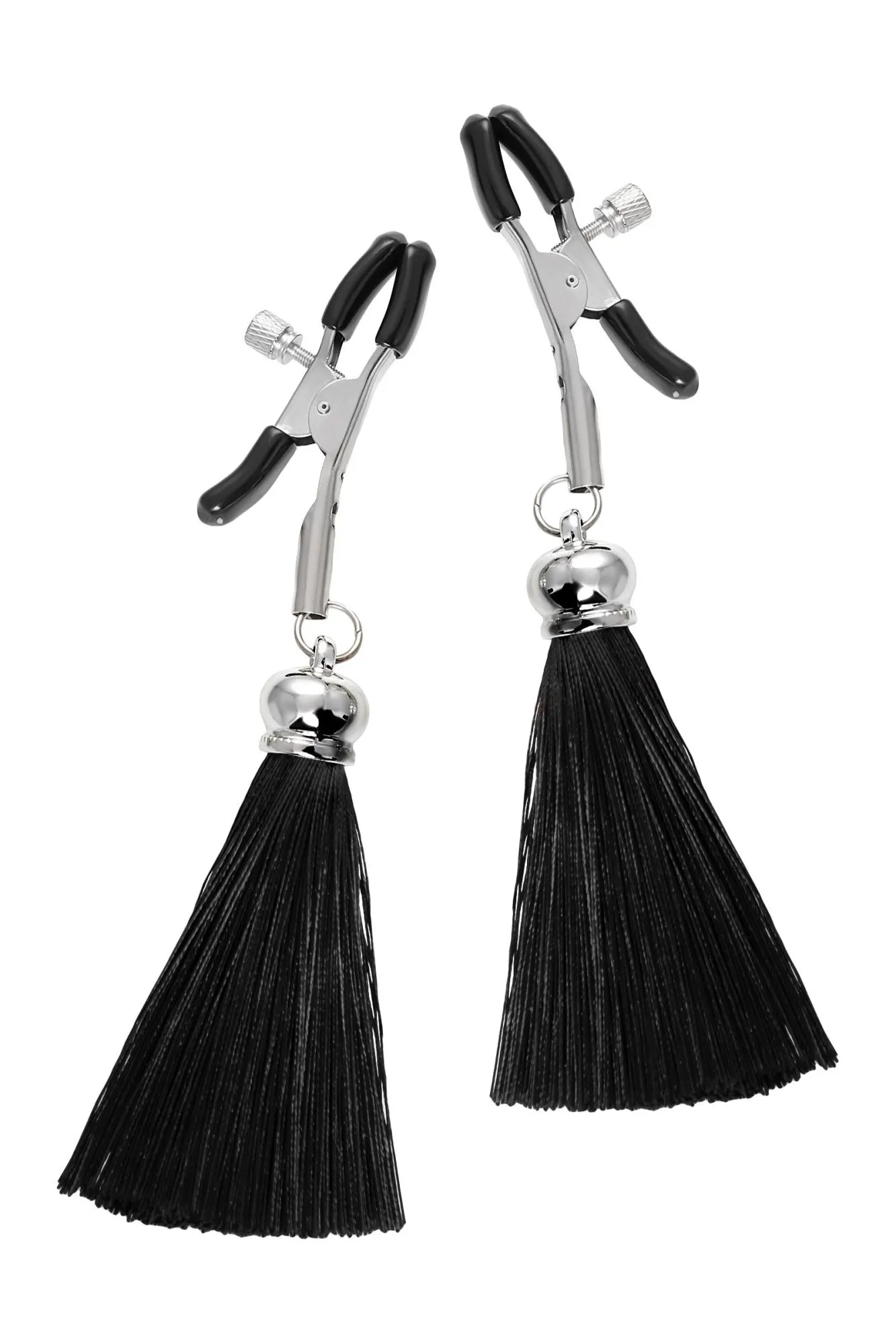 зажимы на соски pecado bdsm, «прищепки», с кисточками из шелка, металл, черные в Симферополе