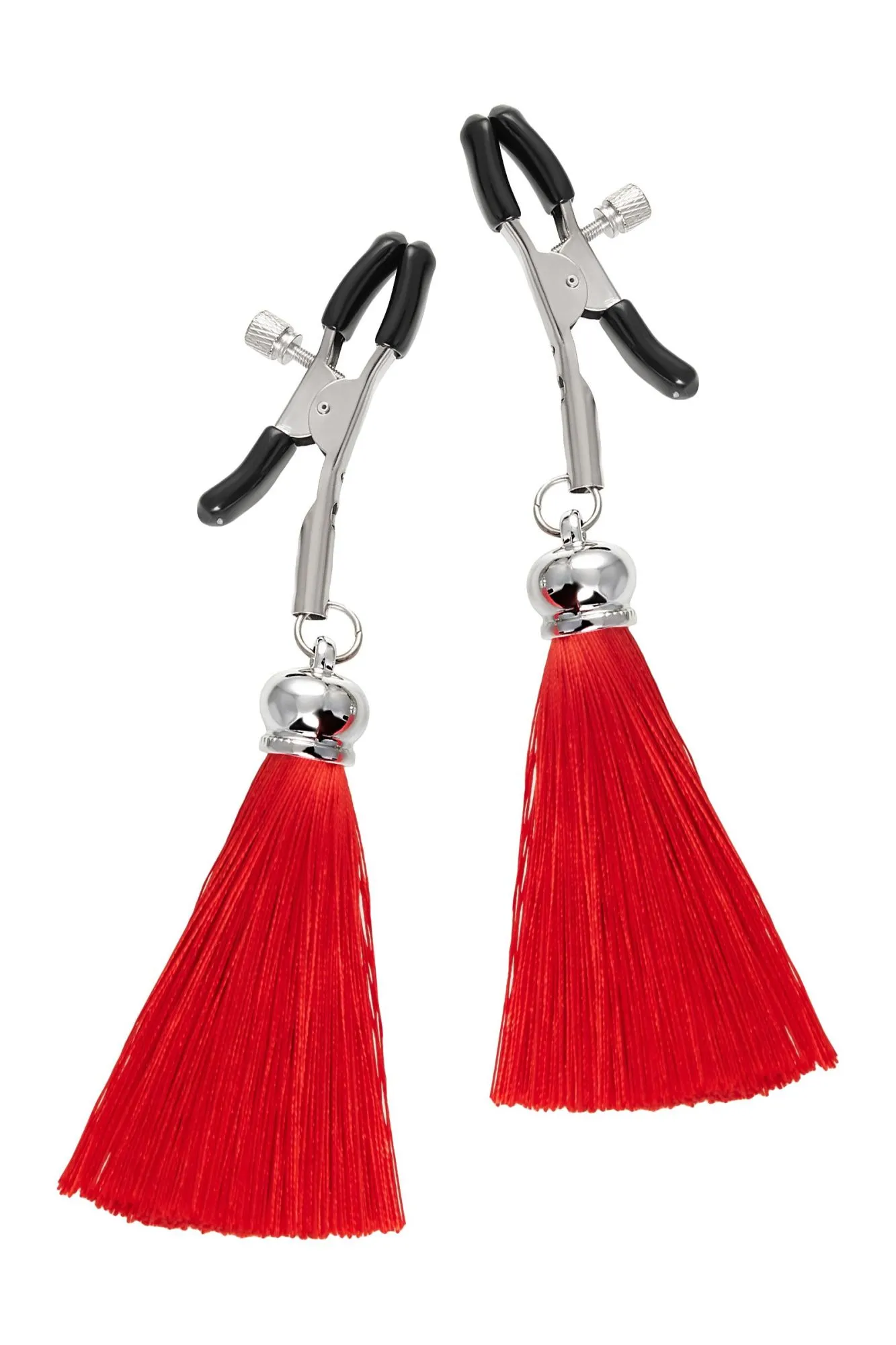 зажимы на соски pecado bdsm, «прищепки», с кисточками из шелка, металл, красные в Симферополе