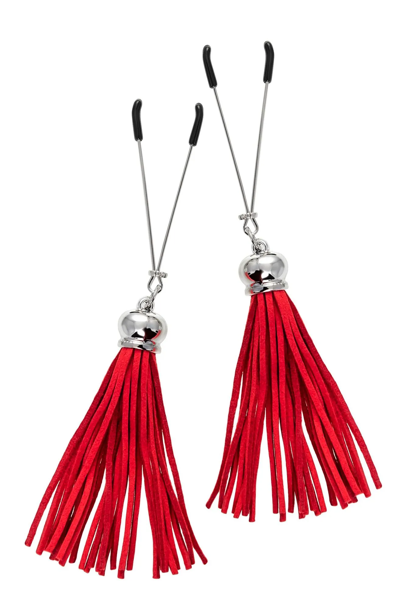 зажимы на соски pecado bdsm, «вилки», с кисточками из замши, металл, красные в Симферополе