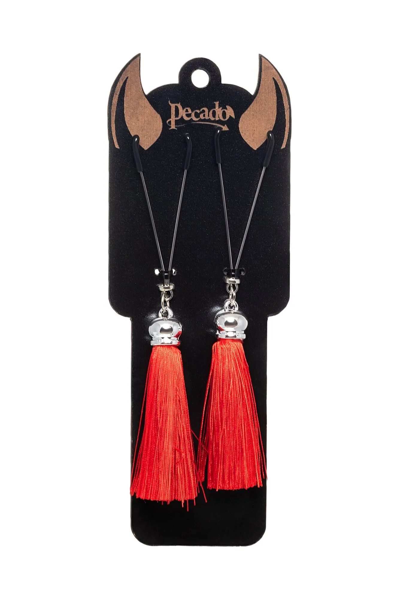 зажимы на соски pecado bdsm, «вилки», с кисточками из шелка, металл, красные в Симферополе