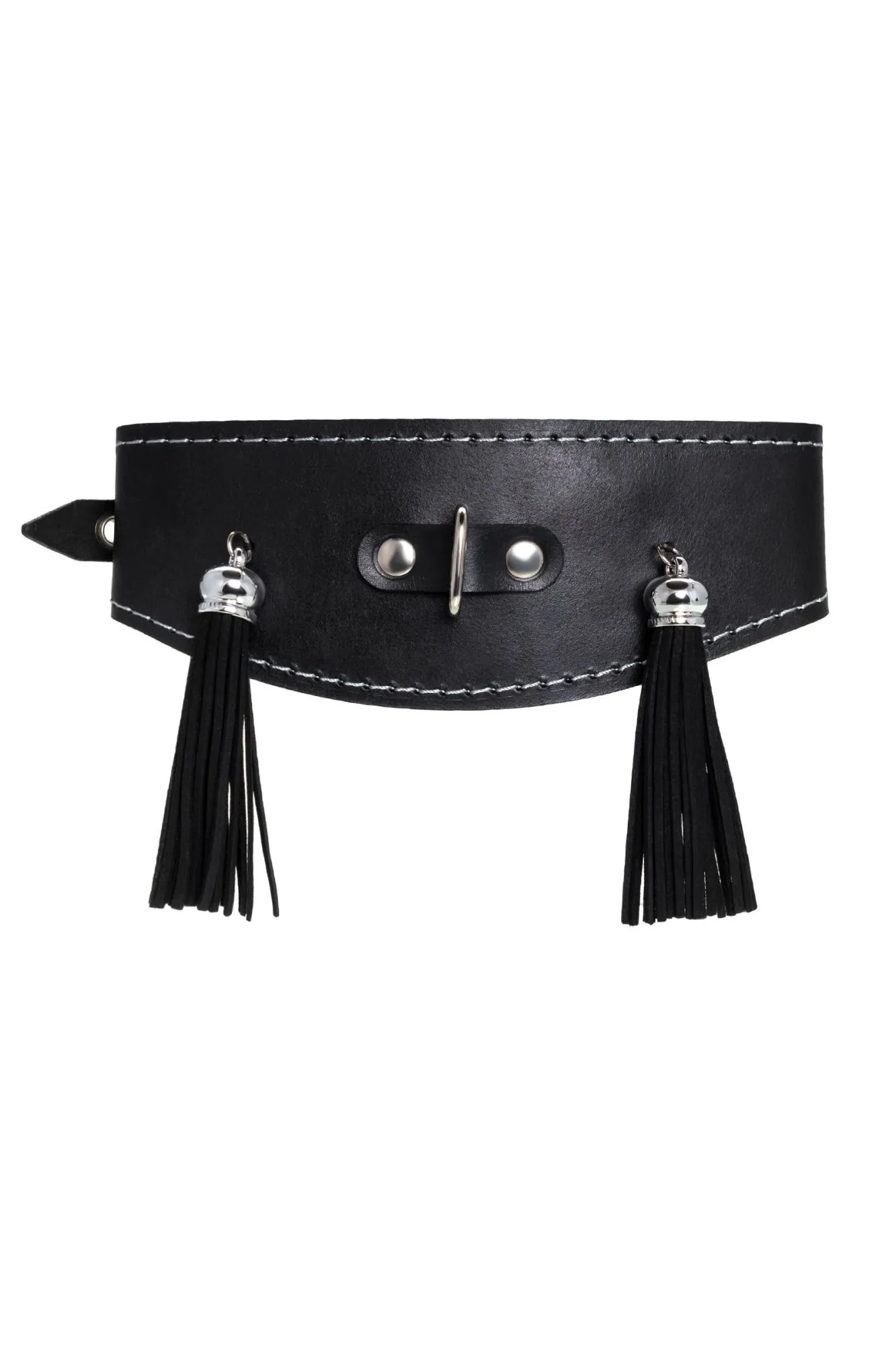 ошейник pecado bdsm, высокий с кисточками, натуральная кожа, чёрный в Симферополе