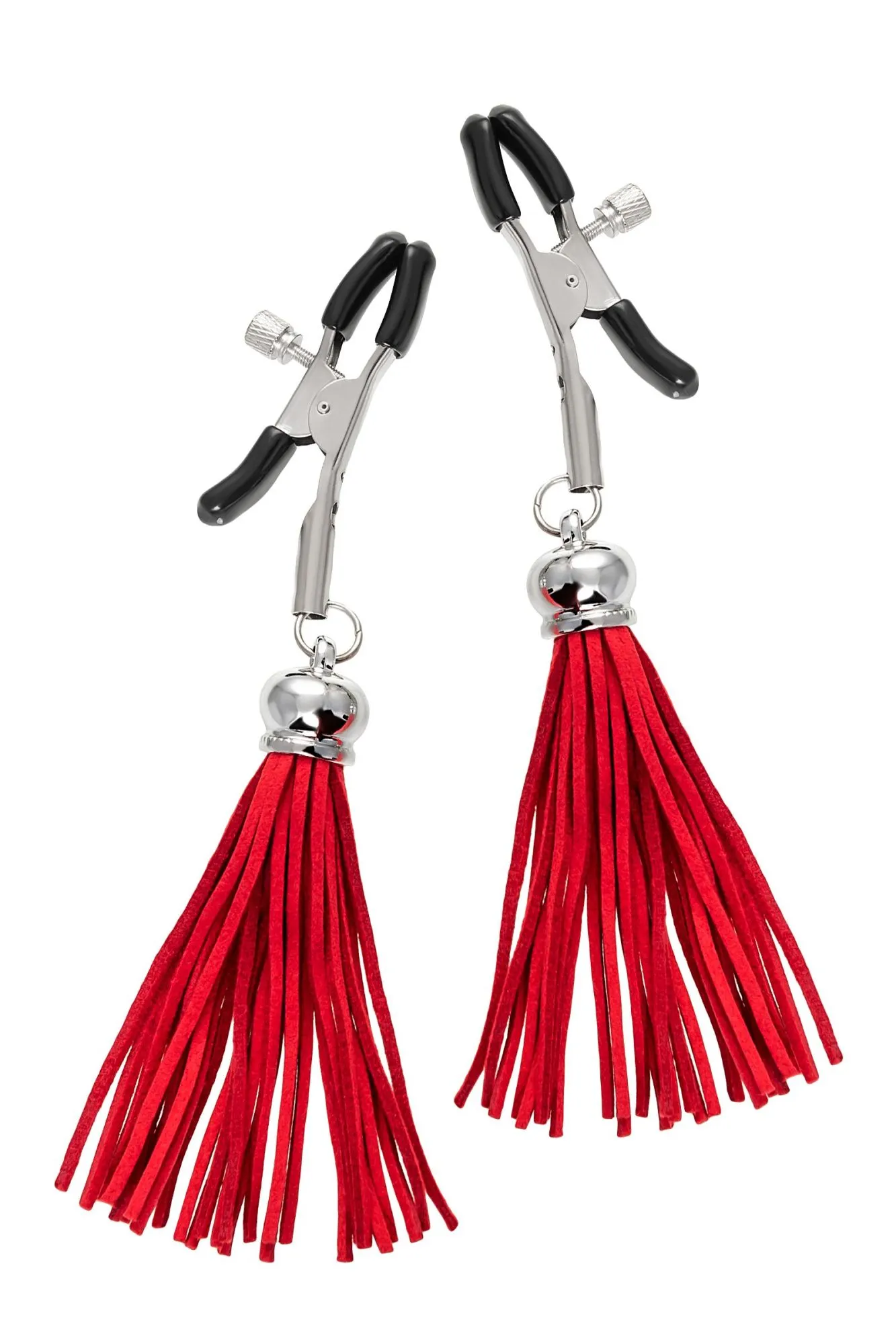 зажимы на соски pecado bdsm, «прищепки», с кисточками из замши, металл, красные в Симферополе