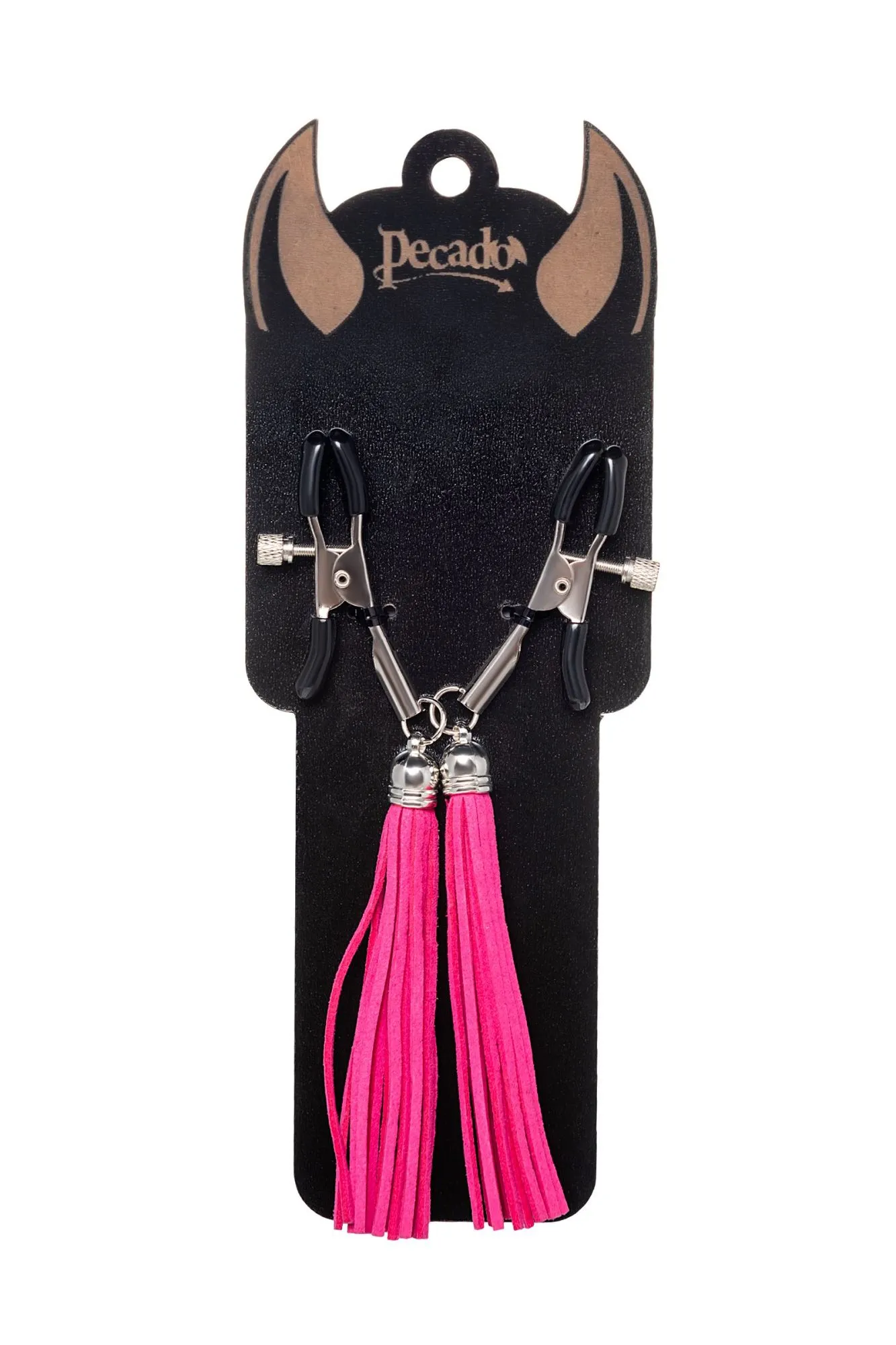 зажимы на соски pecado bdsm, «прищепки», с кисточками из замши, металл, фуксия в Симферополе