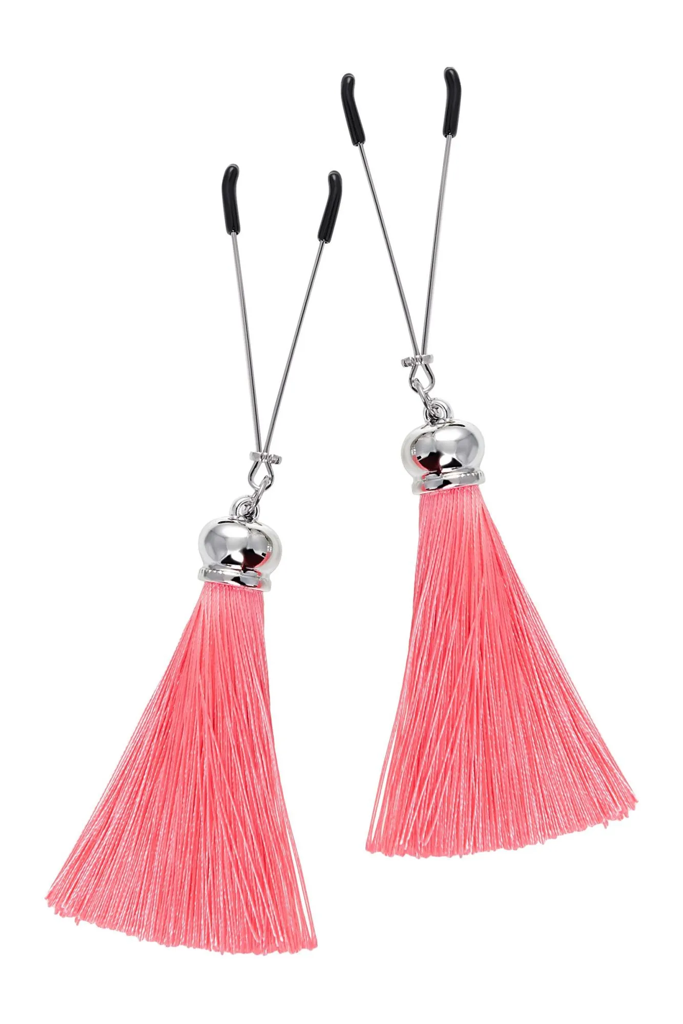 зажимы на соски pecado bdsm, «вилки», с кисточками из шелка, металл, розовые в Симферополе