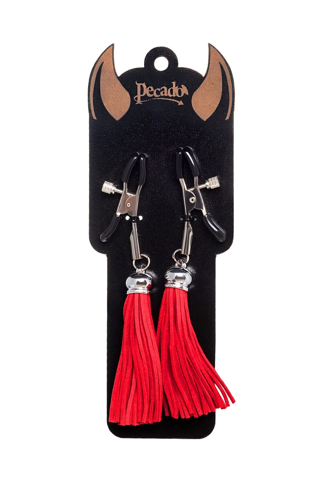 зажимы на соски pecado bdsm, «прищепки», с кисточками из замши, металл, красные в Симферополе