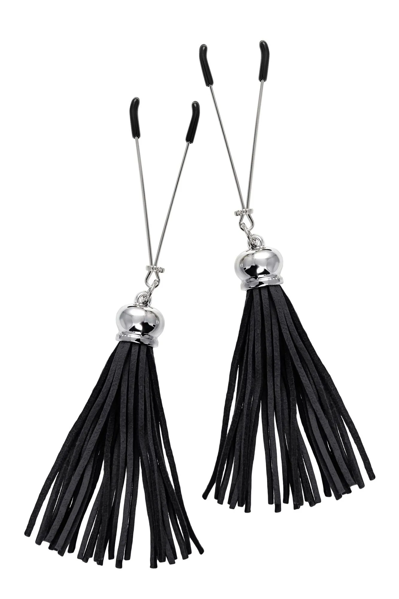 зажимы на соски pecado bdsm, «вилки», с кисточками из замши, металл, черные в Симферополе