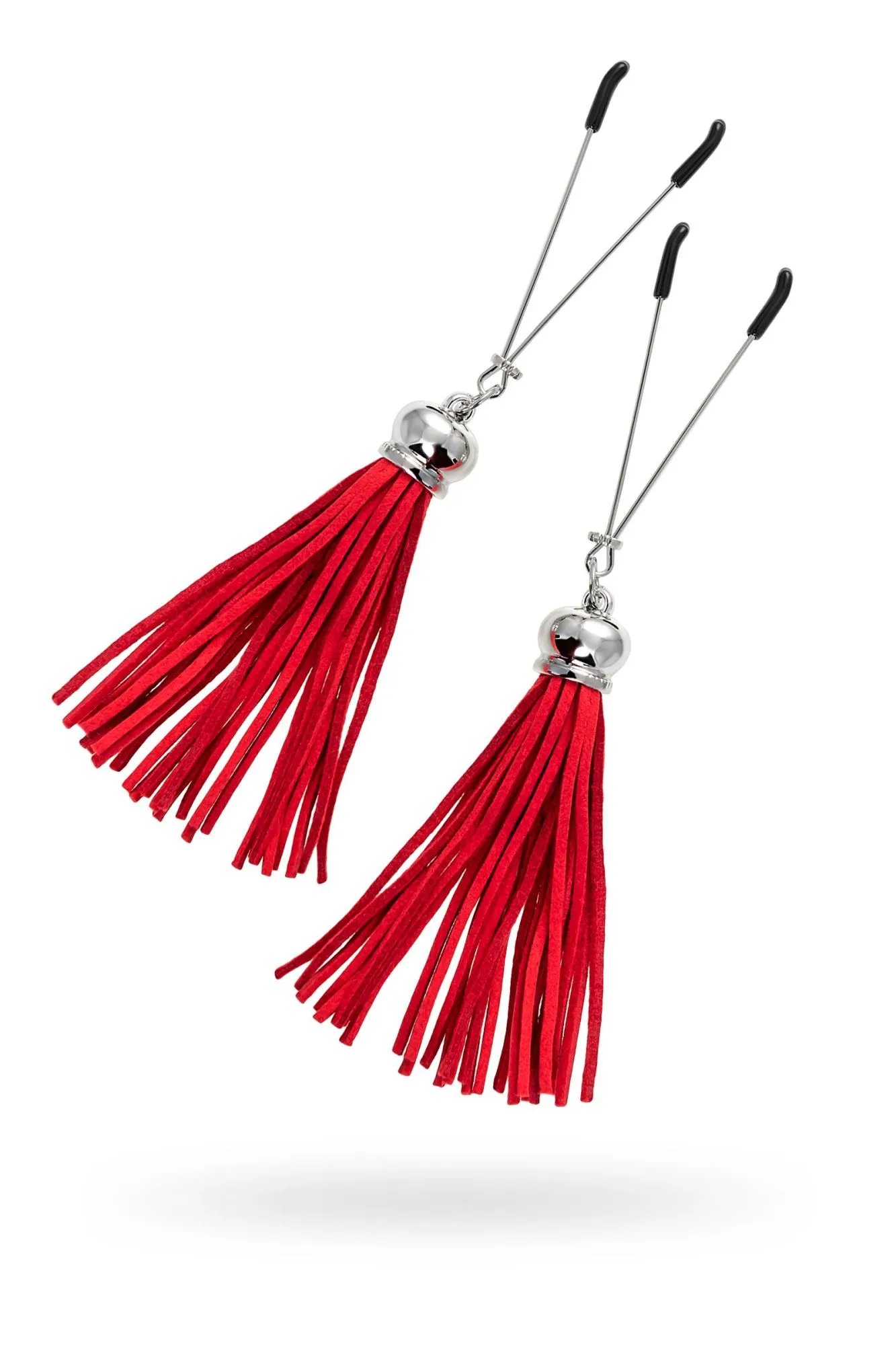 зажимы на соски pecado bdsm, «вилки», с кисточками из замши, металл, красные в Симферополе