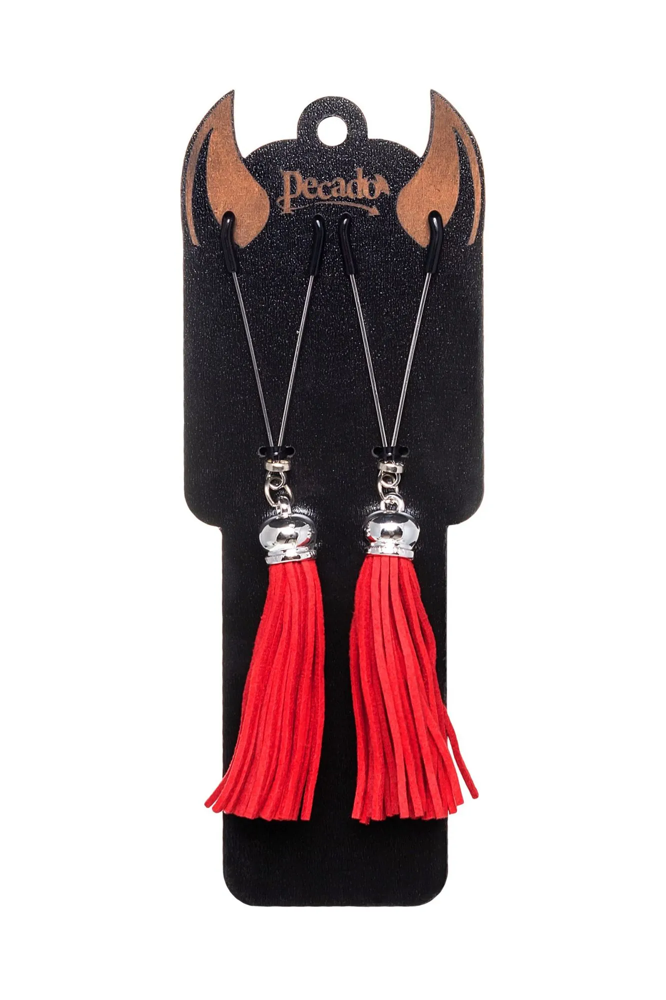 зажимы на соски pecado bdsm, «вилки», с кисточками из замши, металл, красные в Симферополе