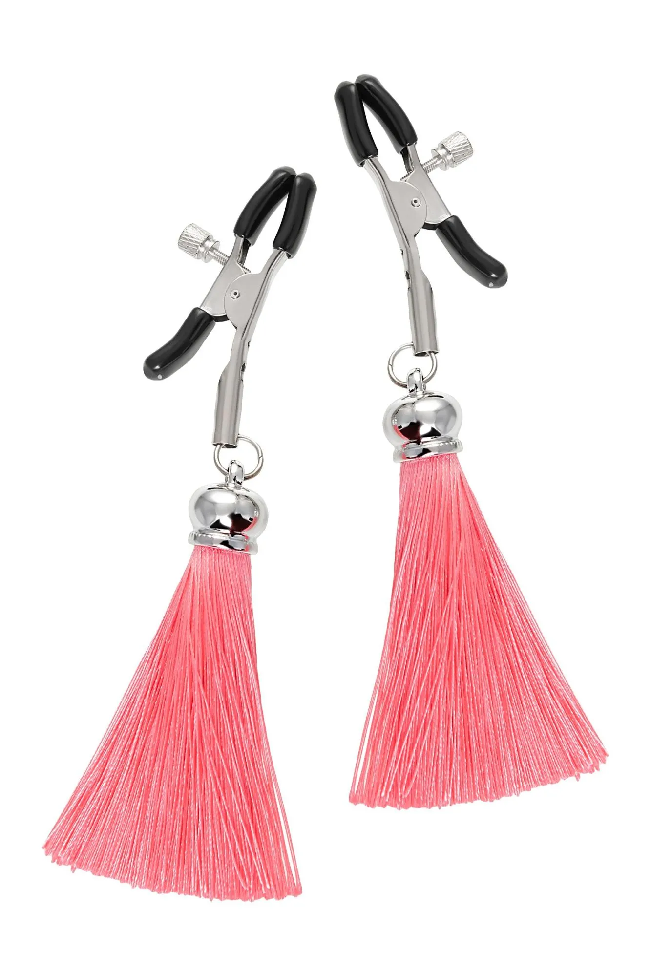 зажимы на соски pecado bdsm, «прищепки», с кисточками из шелка, металл, розовые в Симферополе