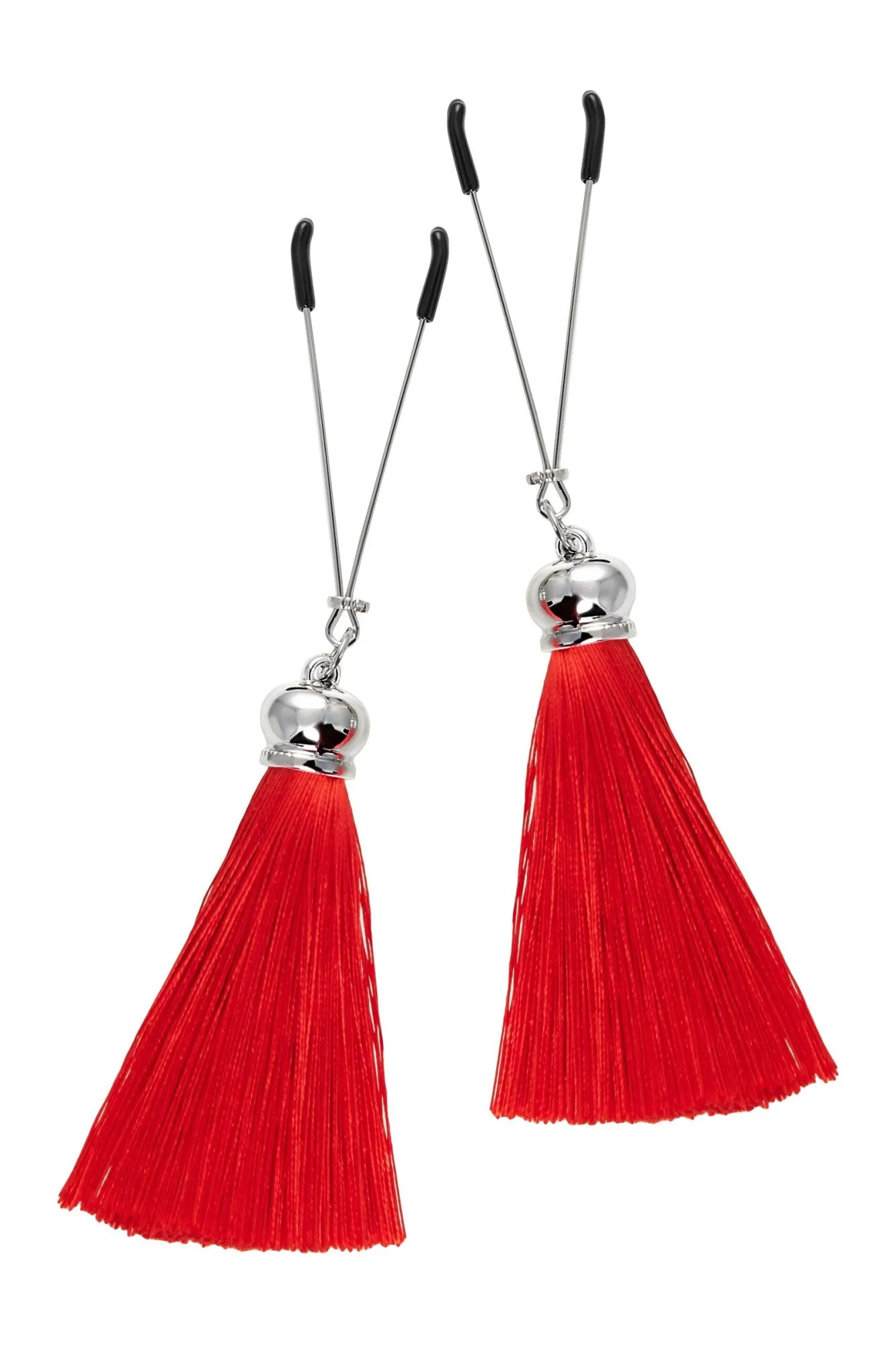 зажимы на соски pecado bdsm, «вилки», с кисточками из шелка, металл, красные в Симферополе