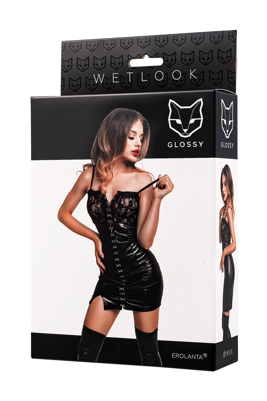Эротическое платье glossy nelly с кружевом из материала wetlook, черное, l в Симферополе