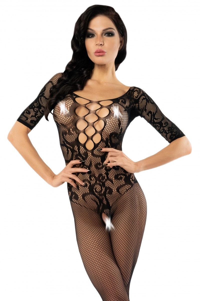 Эротическое комбинезон-сетка кружевной с доступом, черная в Симферополе