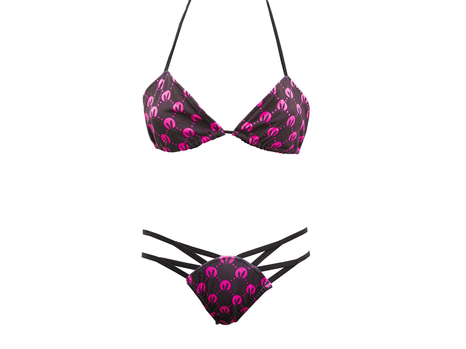 Эротическое купальник-бикини женский pinkrabbit черно-розовый с паттерном в Симферополе
