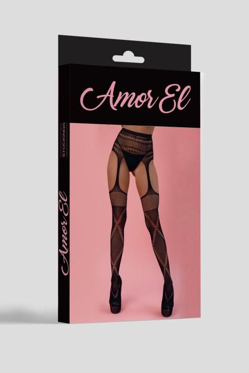 Эротическое колготки (имитация чулок с поясом) amor el (s/l) с перекрестным узором, черные в Симферополе