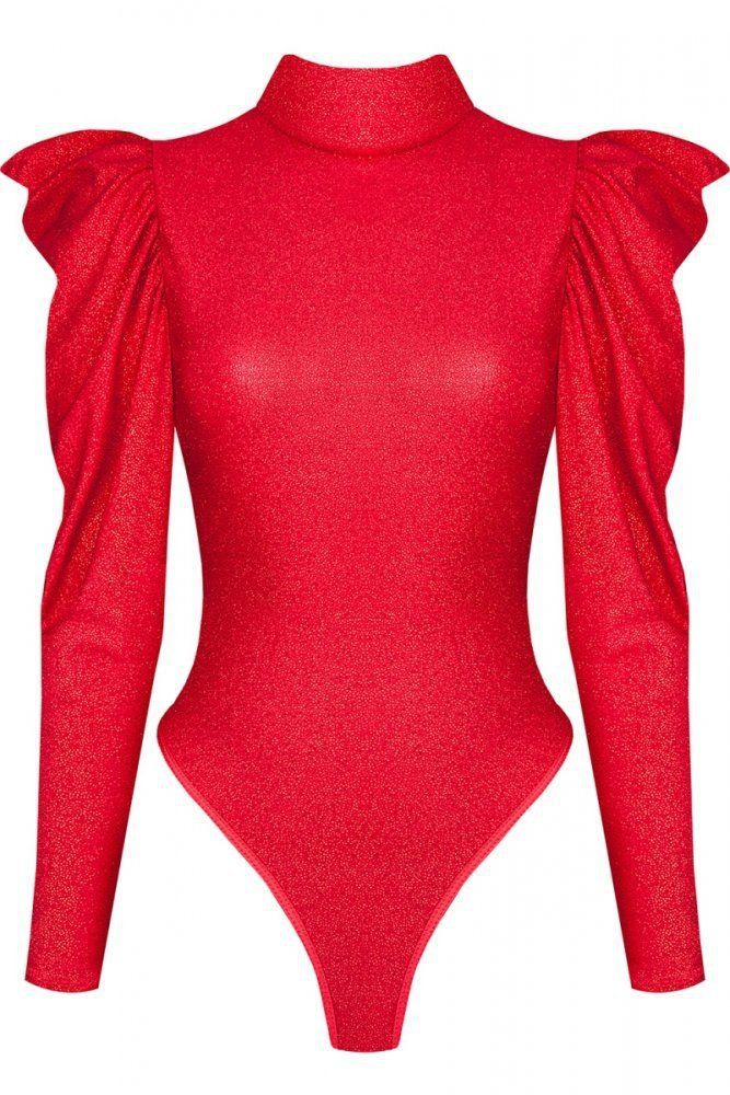 Эротическое боди с рюшами на плечах и вырезом на спине demoniq, красное в Симферополе