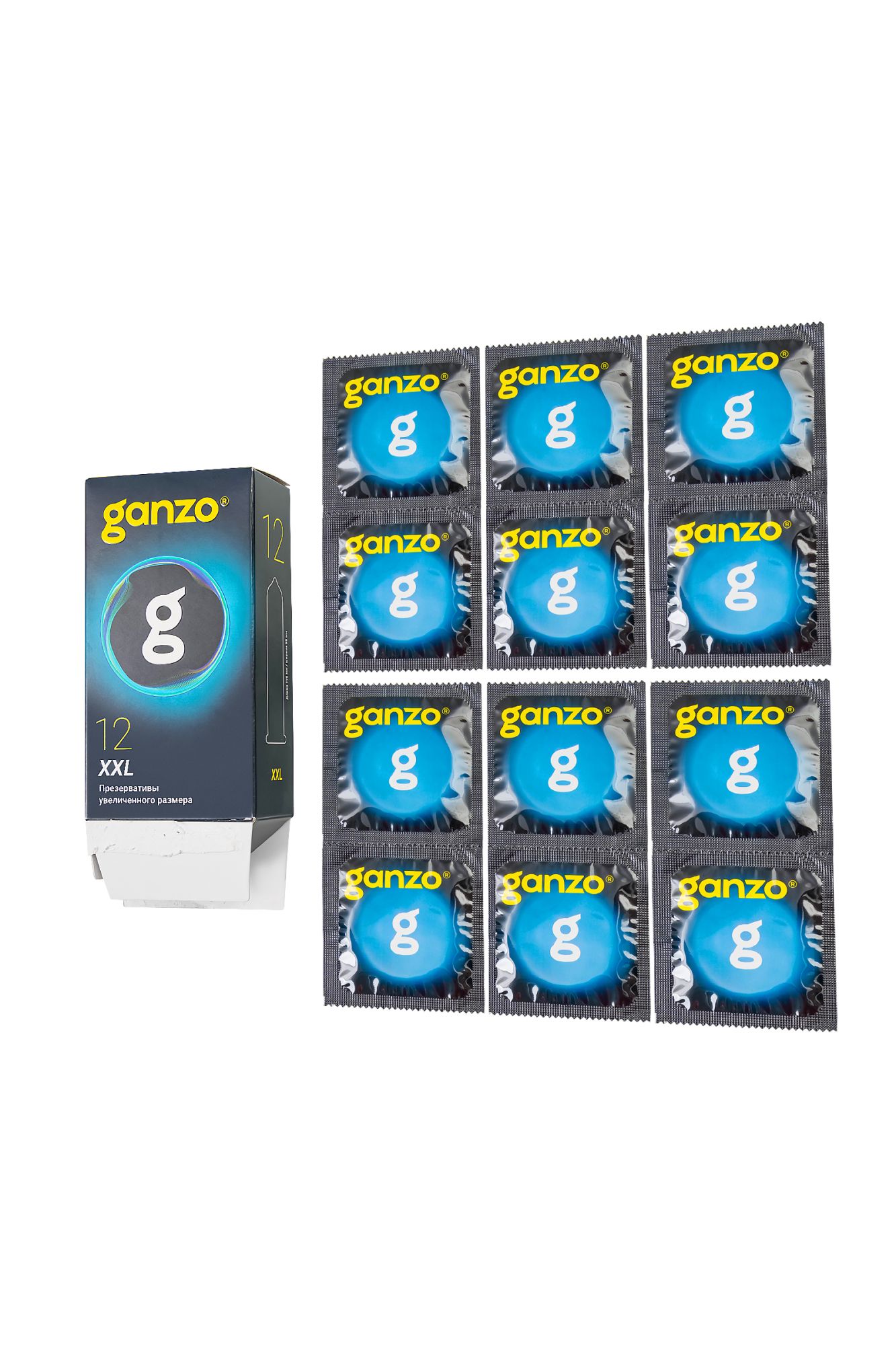 презервативы  ganzo xxl увеличенные, латекс, 19 см, 5,5 см, 12 шт. в Симферополе