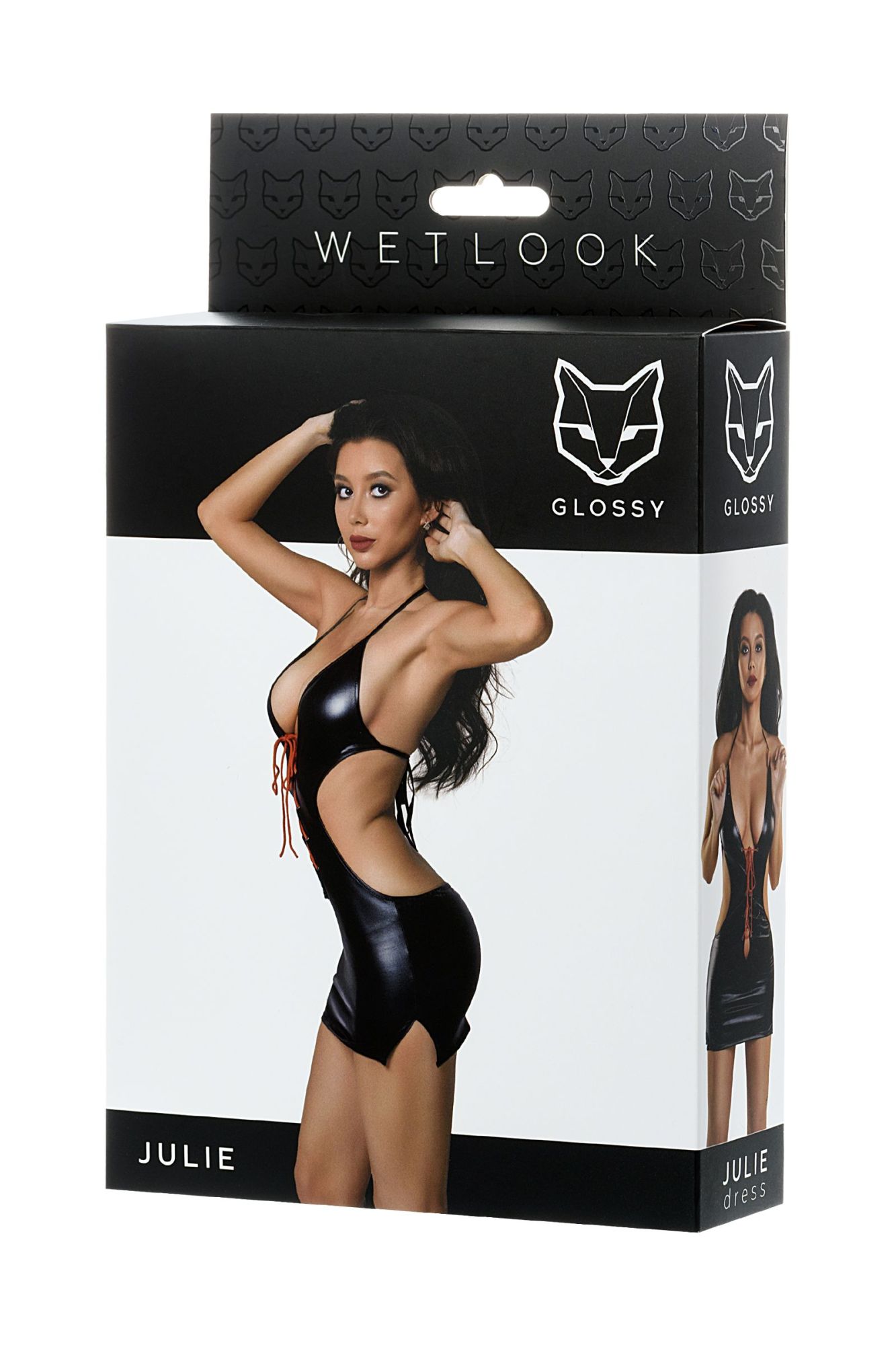 Эротическое платье glossy julie из материала wetlook с красной шнуровкой, черный, s в Симферополе