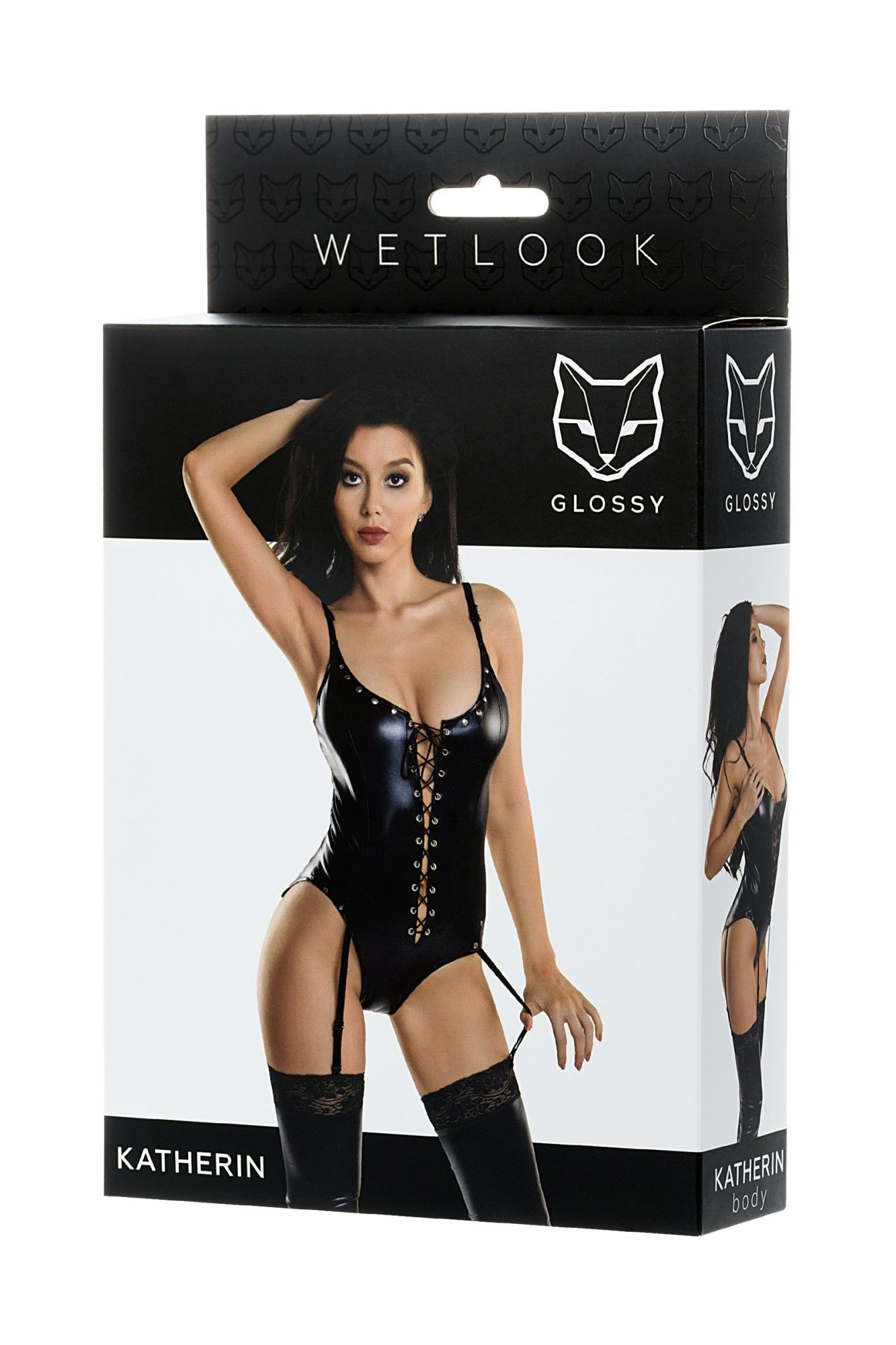 Эротическое боди glossy katherin из материала wetlook на шнуровке, черное, м в Симферополе