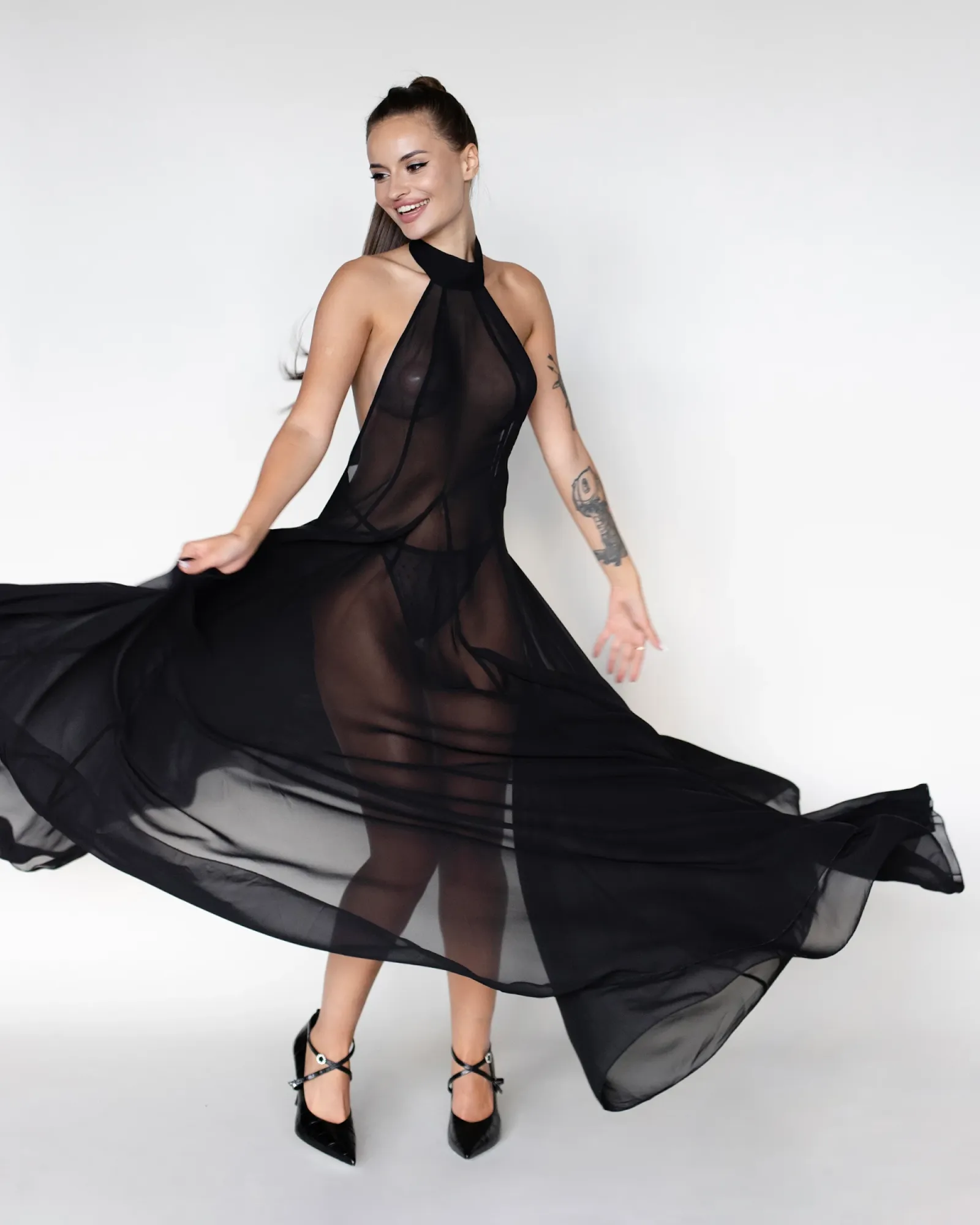 Платье шифоновое PinkRabbit, черное