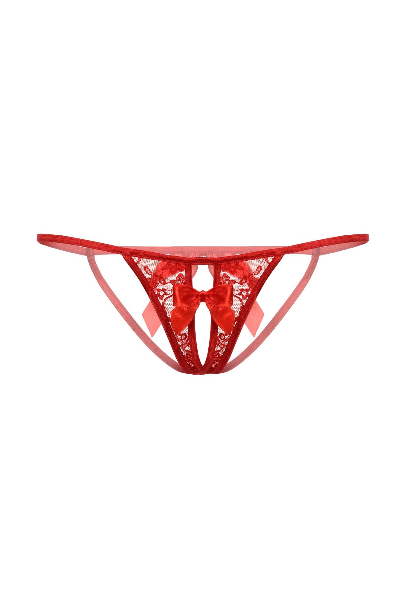 Эротическое стринги с бантиком открытые кружевные softline collection, красный, s/l в Симферополе