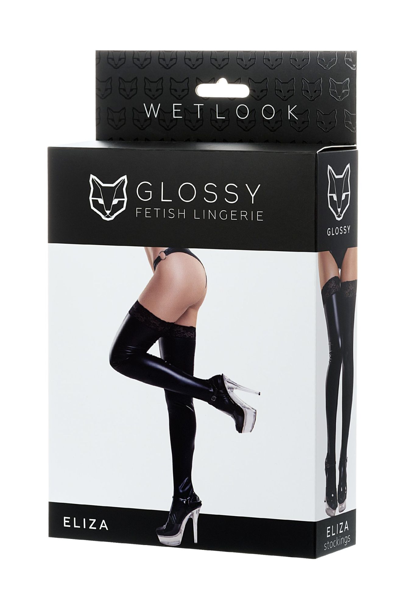 Эротическое чулки glossy eliza из материала wetlook со вставкой из кружева, черный, m в Симферополе